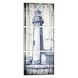 Nachic Wall Blue and Grey Bathroom Wall Art Lighthouse Painting on Canvas Vintage Ocean Nautical Picture Bedroom Decor (Blue)