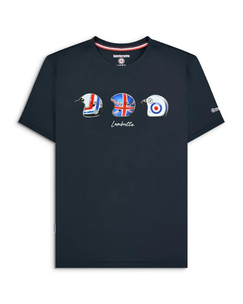 Lambretta Mens Helmet Logo Retro T Shirts (UK, Alpha, 4XL, Regular, Regular, Navy)