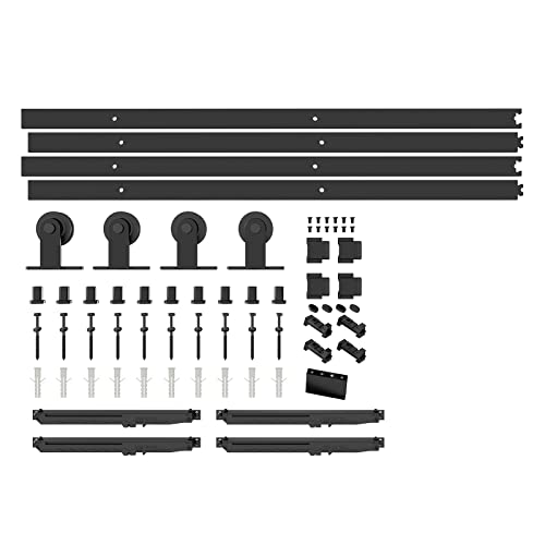 Barnsmith 60In X 84In Double Glass Barn Door With 13Ft Top Mounted Hardware Kit, Diy Modern Black Aluminum Tempered Frosted Glass Sliding Door, Assemble Required(2 * 30Inx 84In) #TOP5