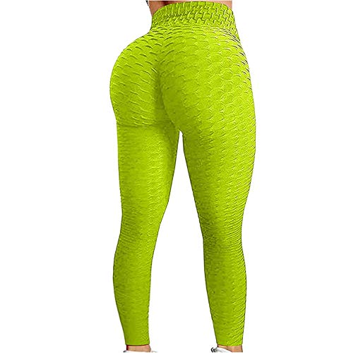 Loalirando Legging de Sport Femme Taille Haute Pantalon de Sport Sexy Moulant pour Yoga Fitness Gym Grande Taille (Jaune Citron, S) Cover
