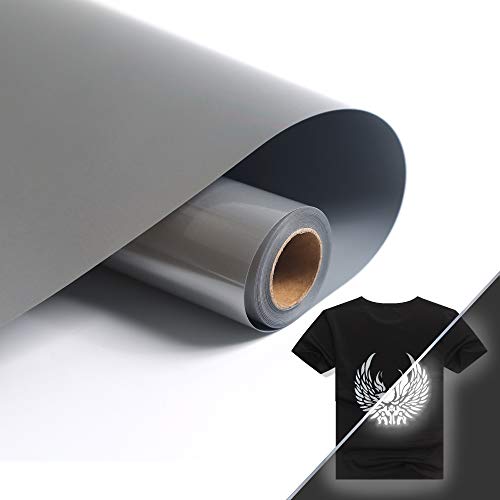 Reflective Vinyl Roll 12in by 8ft HTV Heat Transfer Vinyl Reflective HTV Vinyl Rolls for DIY T-Shirts Iron On Vinyl for Cricut Stretch HTV Heat Transfer Vinyl Bundle(Reflecive Dark Gray)