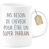 quotedazur Café-Croissant – Taza personalizada de Humor Anuncio Taza sin necesidad de pelo para ser un gran padrino – Regalo de Navidad original futuro padrino calvo – blanco/cerámica