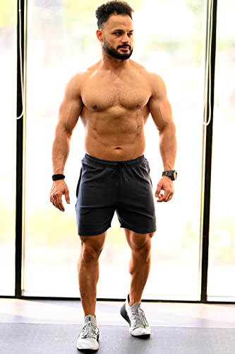Image of Athletic Slim Fit Training and Gym Shorts for Men with Zipper Pockets
