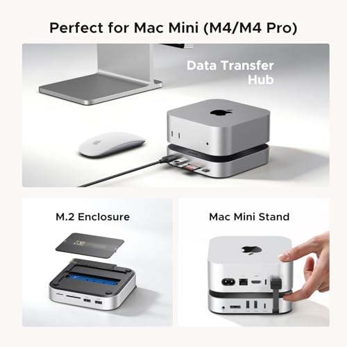Image of UGREEN Mac mini M4 Dock and Stand DP Hub for Mac mini M4 and M4 Pro 2024 with M.2 NVMe SSD Enclosure, 4K144Hz DP,10G USB A /C, SD /TF, Audio