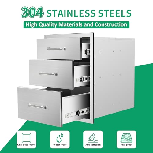 Image of Outdoor Kitchen Drawers 18 inch Wx 23 inch H x 23 inch D Stainless Steel Triple Drawers with Ergonomic Handle for BBQ Island, Patio Grill Station & Outdoor Kitchen Cabinets