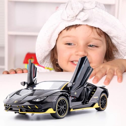 Image of FEXXA 🏎️ Exclusive Alloy Metal Pull Back Die-cast Car Model with Sound Light Mini Auto Toy for Kids Metal Model Toy Car with Sound and Light (1.24 Scale Lamborghini LP770 -Black)