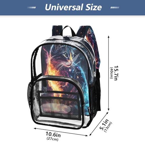 Space Starry Cat Clear Backpack Heavy Duty See Through Transparent PVC BookBag for Kids Boy Girl School Work4