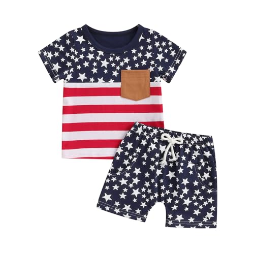 Image of Sejardin Toddler Baby Boy Summer Clothes Plaid Patchwork Short Sleeve T Shirt Tops and Stretch Shorts Infant Boy Outfit