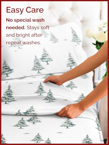 Twin Christmas Trees Sheet Set - Holiday Xmas Pattern Bedding Set - Deep Pockets - Snug Fit - 3 Piece - Wrinkle Free & Easy Care - Comfy Festive Winter - Holiday Sheets for Women, Men, Kids & Teens