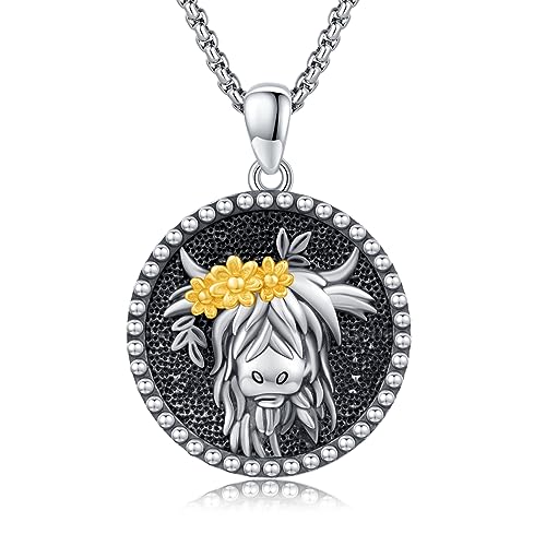 Bijoux Highland Cow argent sterling, pendentif vache écossaise haut de gamme pour fille