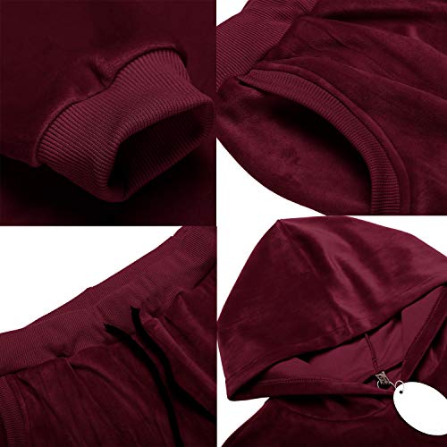 Hotouch Velvet Tracksuit Womens Hooded Sweatshirt & Sweatpants 2 Piece Sweatsuit Jogging Sets Wine Red S #TOP4
