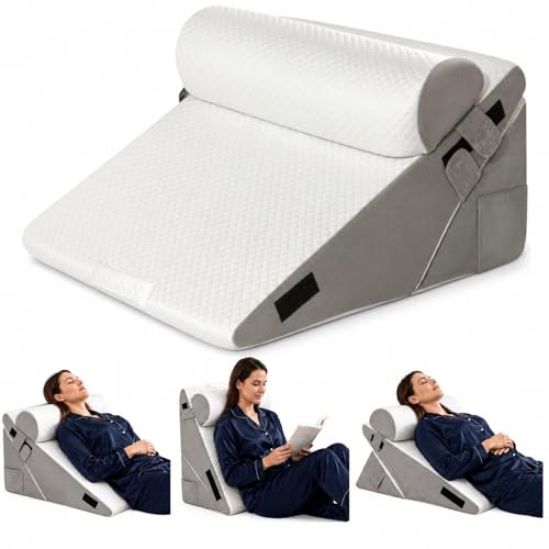 10-in-1 Adjustable Design 3PCS Wedge Pillow for Sleep Apnea Wedge Pillow for Acid Reflux Relief Orthopedic Headboard Bed Wedge Pillow for Sleeping Neck & Back Support for Snoring and Reading