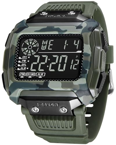CIVO Reloj Digital Hombre Deportivo Militar 50M Impermeable Silicona Correas Verde Relogio Homem Cronógrafo Fecha Clásico Led Reloj Pulsera Caballer