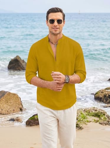 Image of ROYALSCOUT Men's Short Kurta | Solid Mandarin Collar Full Sleeve Pullover Style Kurta | Regular Fit Casual Ethnic Wear for Men