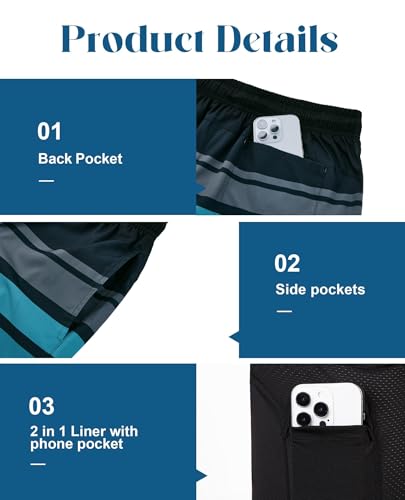 Image of Gleeease 7inch Mens Swim Trunks 2 in 1 with Compression Liner Pockets Drawstring Quick Dry Stretch Lined Funny Beach Pool