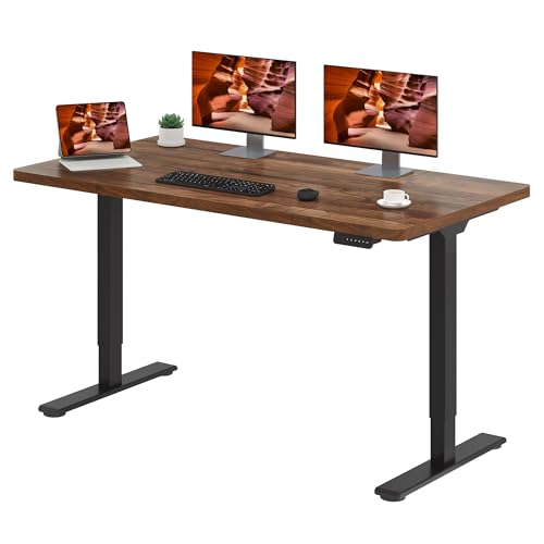 Image of Dual Motor Standing Desk, Large Stand Up Desks, 63x28 Inches Electric Sit Stand Desks, 4 Memory Preset Adjustable Height Computer Table for Home Office with Splice Board (Brown)