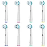 8 testine Ortho Care, compatibili con spazzolino elettrico Braun Oral B per una pulizia precisa intorno alle parentesi graffe.