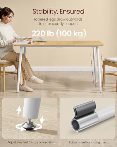 Image of VASAGLE 55.1 inch Dining Table for 4-6 People, Modern Kitchen Table, Heat-Resistant Tabletop, Quick Assembly, for Dining Room, Golden Oak and Cloud White, Island Collection UKDT100N01V2
