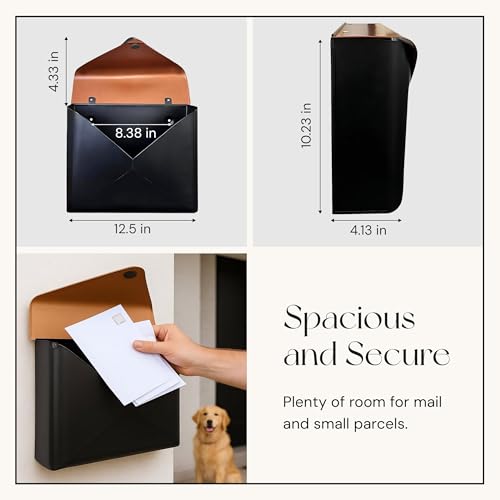 Image of NACH Sleek Envelope Wall Mount Mailbox, Large Mailboxes for Outside Wall Mount, Extra Large Capacity Mailbox for Outside, Black & Copper Mailbox, 12.5x4x10 Inches, Wall Mailbox, MB-6951