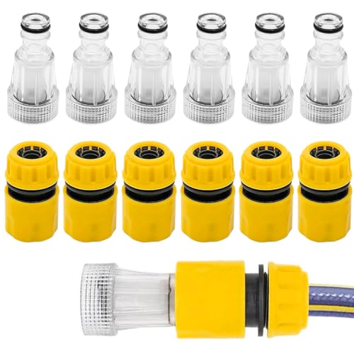 Image of HASTHIP Washer Connectors Set of 12Pcs High Pressure Washer Connectors Adapters with 6Pcs 1 /2 Inches Quick Connectors & 6Pcs 3 /4 Inches Transparent Hose Connectors with Built in Filter
