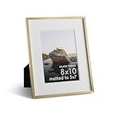 HAUS AND HUES 8x10 Picture Frame with Real Glass & Gold Premium-Grade Metal Matted to 5x7 - Aluminum 8x10 Picture Frame - Includes Easel Back, Hanging Kit - Ideal for Home, Office (8x10 in, Gold)