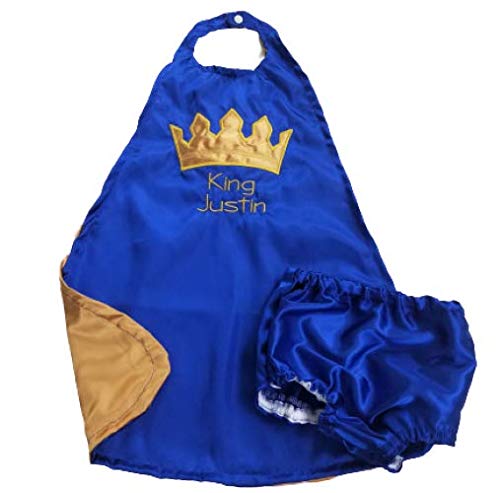 Custom Royal Blue Gold Satin Cape & Diaper Cover – “Prince” or “King” Embroidery for Birthday Photos