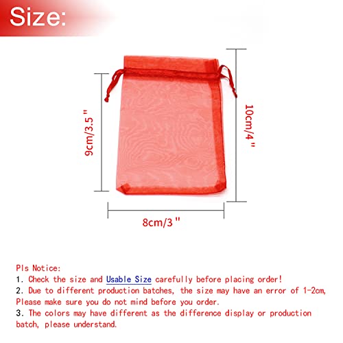 Image of Dealglad 100pcs Drawstring Organza Jewelry Candy Pouch Party Wedding Favor Gift Bags (3x4 inch, Red)