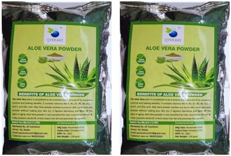 QYKKARE Premium Aloe Vera Powder for Face Skin and Hair Pack of 2 (200 gm), Aloe Barbadensis