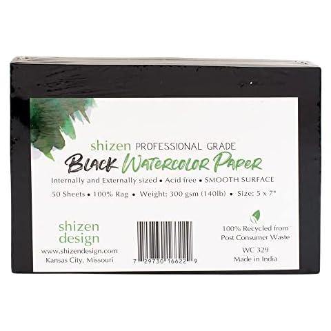 Shizen Design, Watercolor Paper, Black, Hot Press, 5 x 7 Inches, Pack of 50 Sheets, WC 329 Cover