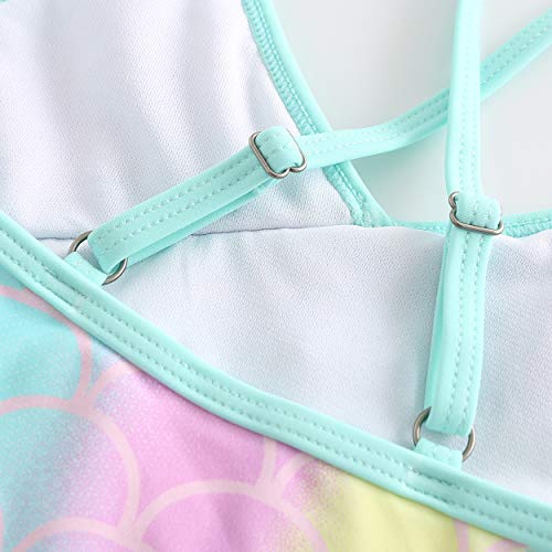 Girls Mermaid Swimsuits One Piece Bathing Suit Hawaiian Ruffle Swimwear for Kids 3-16 Years4