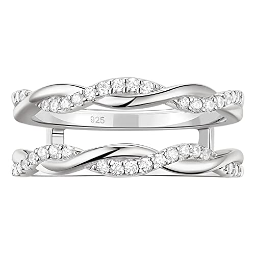 Infinity Twisted Enhancer Guard Ring Wedding Band for Women Half Eternity Stackable 925 Sterling Silver Cubic Zirconia Size 5-10