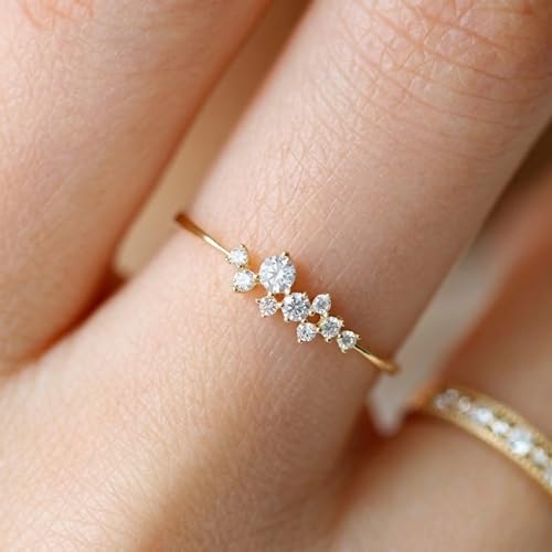 Image of Simple 18k Gold plated Rings for Teen Girls White Studded Eternity Wedding Ring 925 Sterling Silver Plated Engagement Stackable Rings Women Fashion Jewelry Gift for her