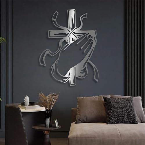 Prière religieuse décoration murale métal grand format argent moderne - 2