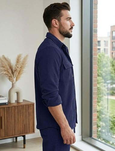 Image of MiraMichi Men's Full Sleeve Corduroy Striped Casual Jacket, Perfect for Everyday Stylish Outfits, Standard Length