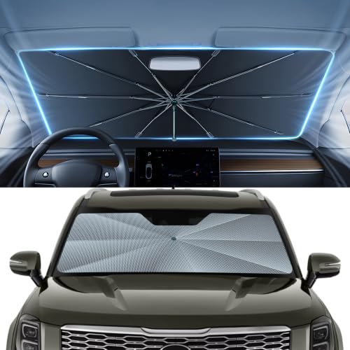 Image of Autorder Umbrella Windshield Sun Shade for 2020-2026 Kia Telluride Sunshade Accessories,Upgraded Ice Crystal Material, Windshield Umbrella Front Window Sunshade, Foldable Block UV Rays Keep Car Cool