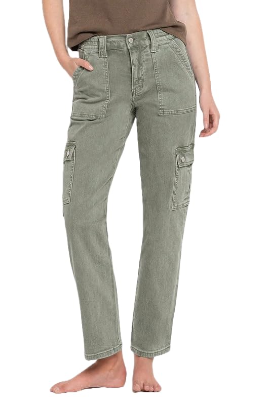 Vervet by Flying Monkey Women's High Rise Cargo Straight Jeans
