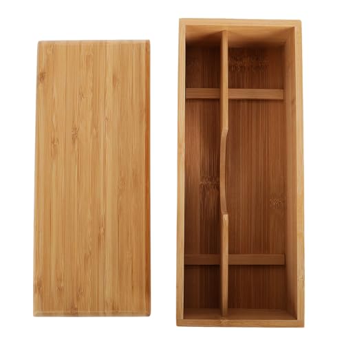 Ciieeo 竹製食器引き出しオーガナイザー 蓋付き多機能カトラリーボックス 小物収納対応 家 レストラン用箸ケース シンプルで洗練されたデ