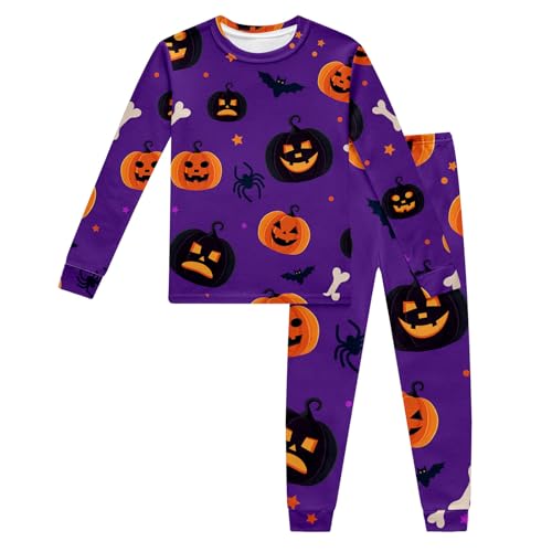 Conjunto de Pijama Infantil para Halloween con Estampado de Calabaza Traje Cómodo Dormir Niños Pequeños (24-Dark Purple, 8-9 Years)