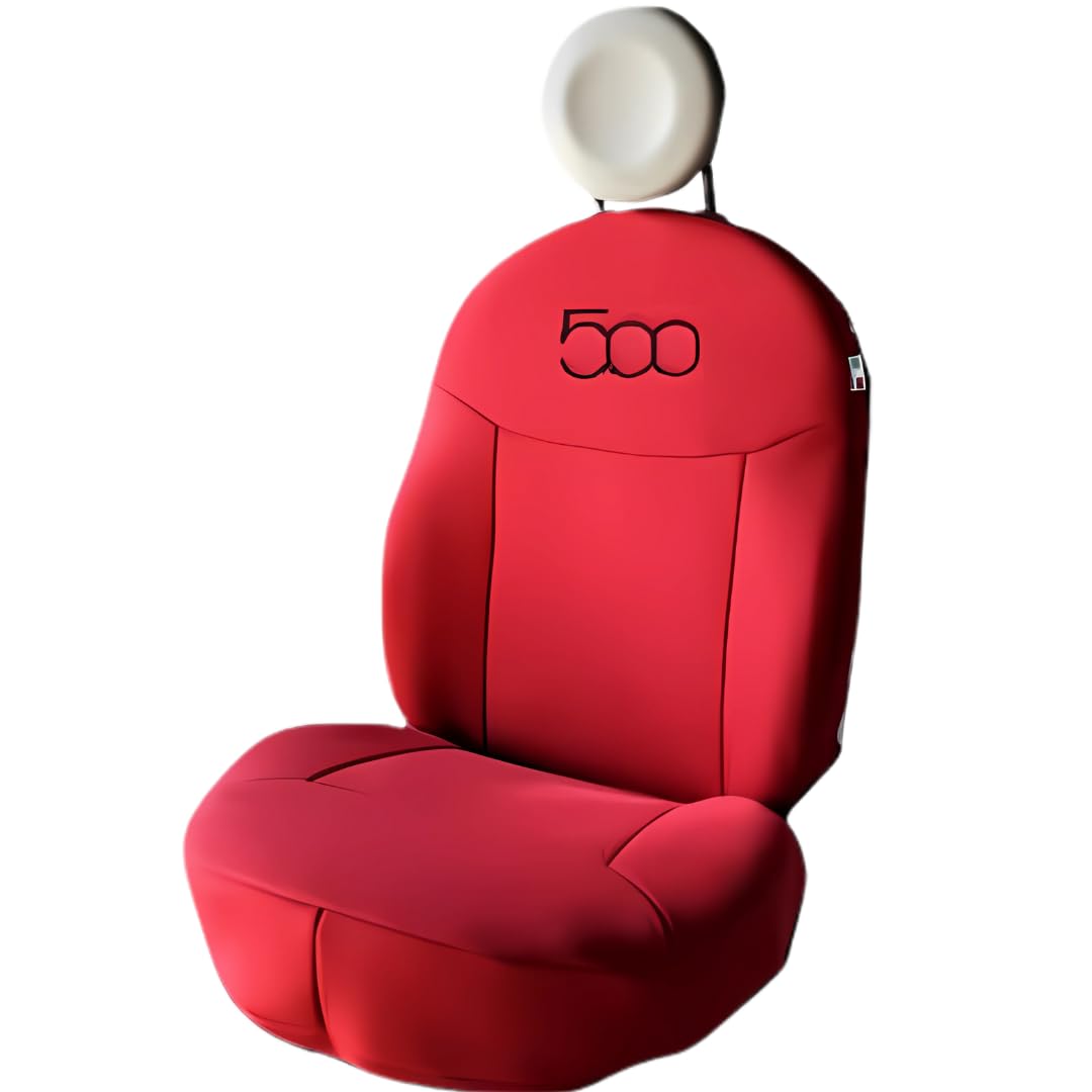 Italfodere - Coppia Coprisedili Anteriori Compatibili con Fiat 500 - Cotone Accoppiato - Fatti a Mano - Eleganti e Resistenti - Accessori Auto Interno - Rosso - Made in Italy