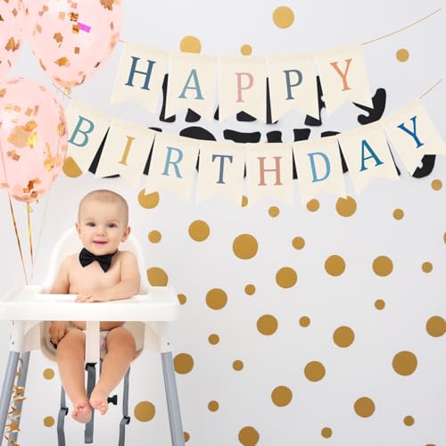 Image of Doumeny Happy Birthday Burlap Banner Boho Birthday Bunting Garland Blue Pink Bohemian Party Sign Flag Colorful Happy Birthday Bunting Banner Rustic Birthdays Garland Flag for Wall Home Porch Door