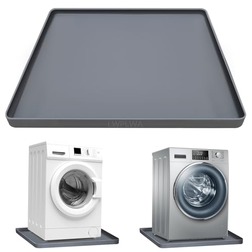 27x27 Inch Washing Machine Drain Pan Washing Machine Tray Washer Drip Pan Silicone Mat - Dryer Laundry Floor Protector Pad Anti Vibration Non-Slip (Gray)