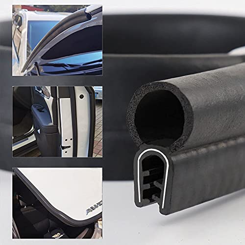 10ft-Automotive Door Rubber Seal Trim with Bulb and Metal-PVC Material-Multiple Size Options-Strong but Flexible-Shock Absorption and Protection-Black (#06 Fits Edge 3/64\"to 3/8\")