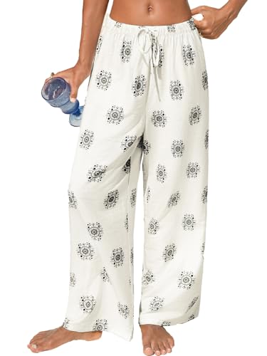 Image of CUPSHE Women's Wide Leg Beach Pants - Tropical Floral with Pockets Plus Size Casual Flowy Vacation Bottoms