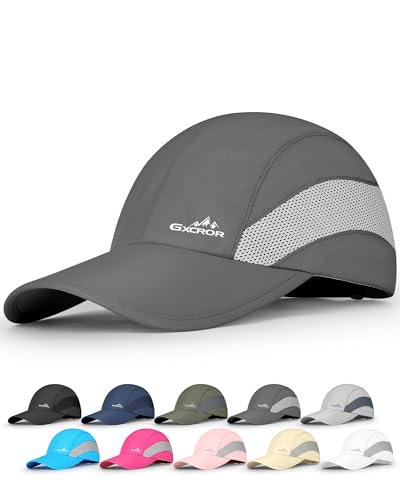 GXCROR Running Hat for Men Women Quick-Dry Baseball Cap UPF50+ with Breathable Mesh, Adjustable Hook & Loop for Outdoor Dark Grey