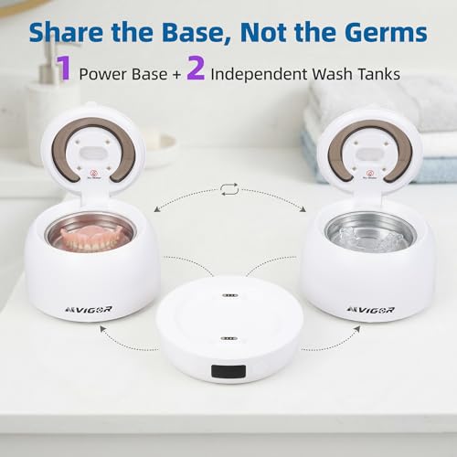 Image of Dental Ultrasonic Retainer Cleaner Machine with 2 Detachable Tanks - 45kHz Dental Cleaning Pod with Digital Timer - Family Hygiene Kitfor Dentures, Aligners, Mouth Guards, Jewelry & Brushes