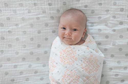 Image of SwaddleDesigns Cotton Muslin Swaddle Blankets, Set of 4, Receiving Blankets for Baby Boys & Girls, Best Shower Gift, 46x46 inches, Pink Floral & Stripes