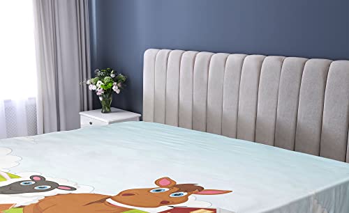 Lunarable Animal Fitted Sheet, Farm Creatures Cow Horse Goat Pig And Chicken By The Fences Cartoon, Soft Decorative Fabric Bedding All-Round Elastic Pocket, Full Size, Pale Brown #TOP1
