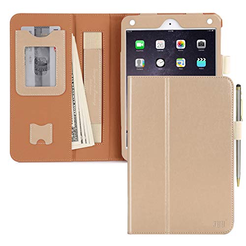 FYY Case for iPad Mini 4/5/2019 - [Super Functional Series] Premium PU Leather Case with Apple Pencil Holder for Apple iPad Mini 4/5/2019 Gold (with Auto Wake/Sleep Feature)