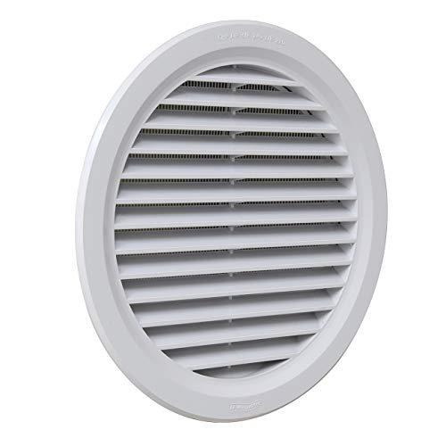 La Ventilazione T20RB Grille de ventilation ronde en plastique blanc à encastrer, avec filet anti-sept. Diamètre 238 mm