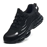 GLYGML Mens Steel Toe Safety Trainers Construction Cushioned Shoes Anti Smashing Puncture Proof Non Slip Lightweight Breathable Comfortable Fashion Black US 9.5